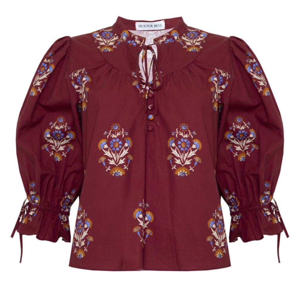 Hunter Bell Rory Top Red Floral Peasant Blouse Sz L